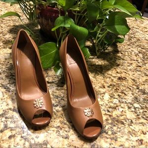 Like new beautiful Tory Burch wedge peep toe heels